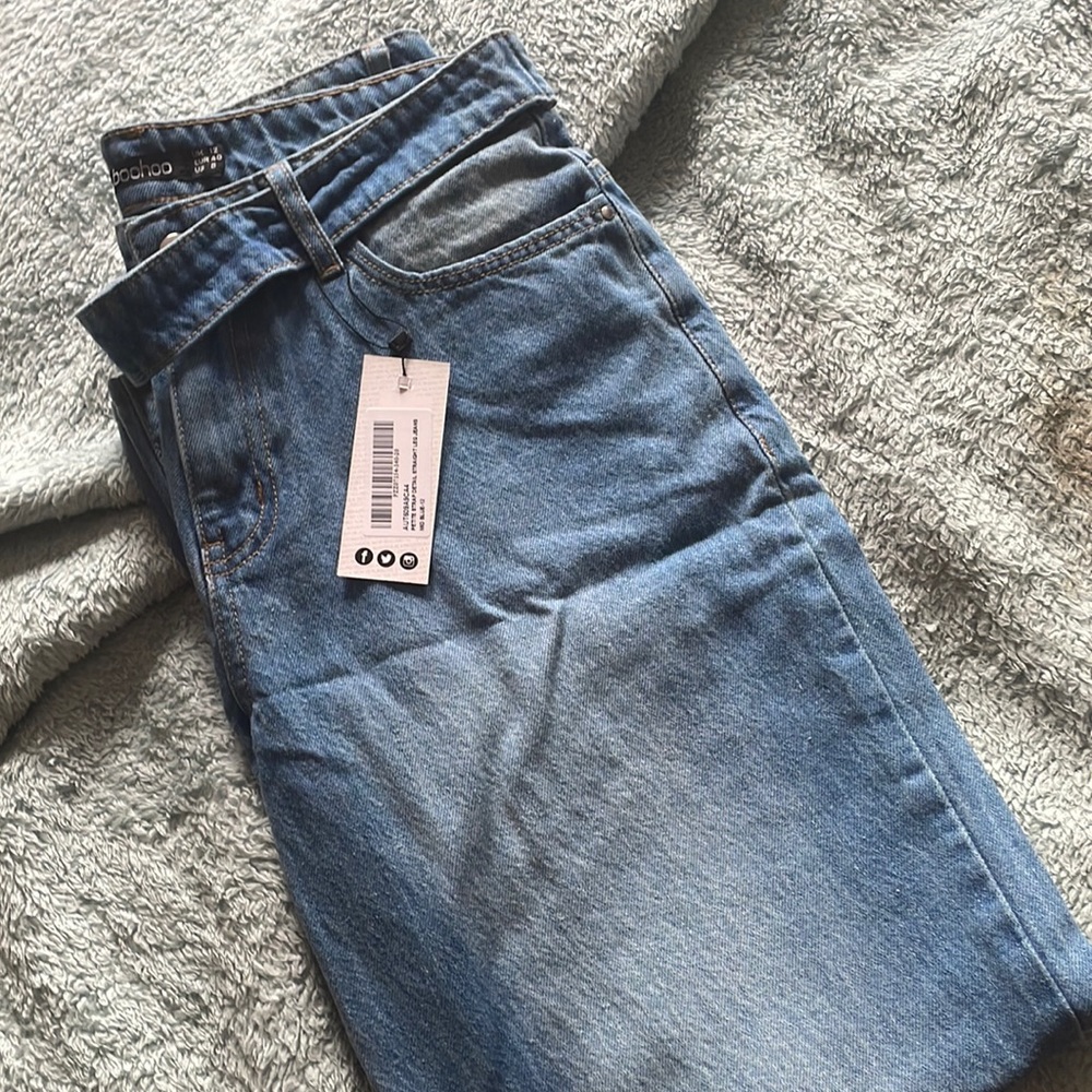 Petite strap straight leg jeans